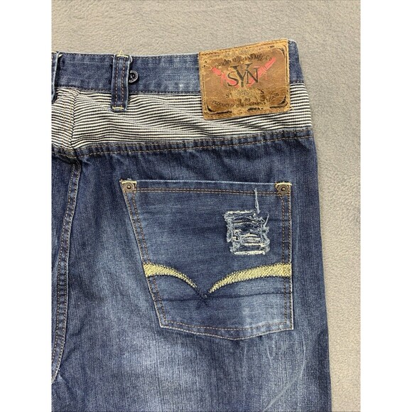 Original SYN Denim Jeans 1983 Men's Size 36X34 Blue Destroyed Distressed - Picture 14 of 16
